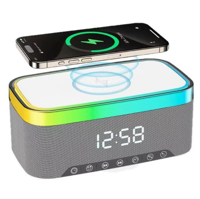4-in-1 Bluetooth speaker + ambient light + wireless phone charging function + clock function