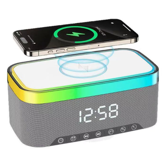 4-in-1 Bluetooth speaker + ambient light + wireless phone charging function + clock function