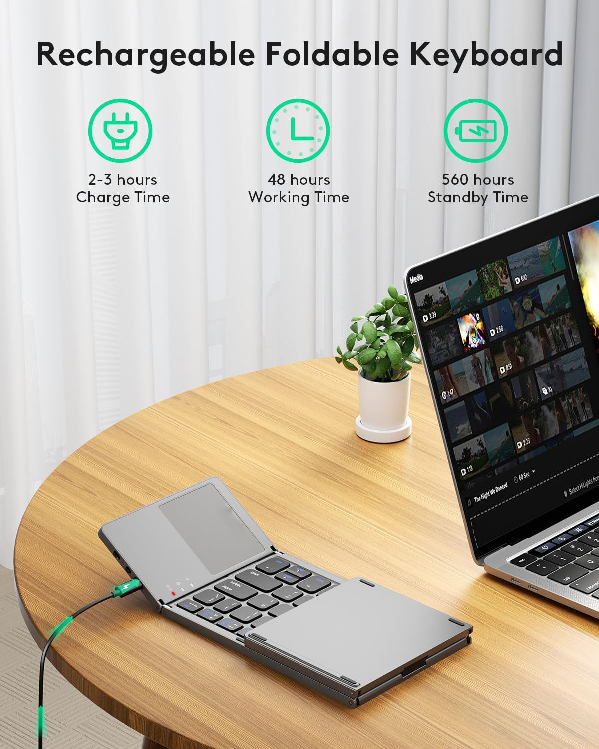 🌟 Ghana Spot🌟Bluetooth Touchpad Tri-fold Keyboard (Supports Android, iOS, and Windows)