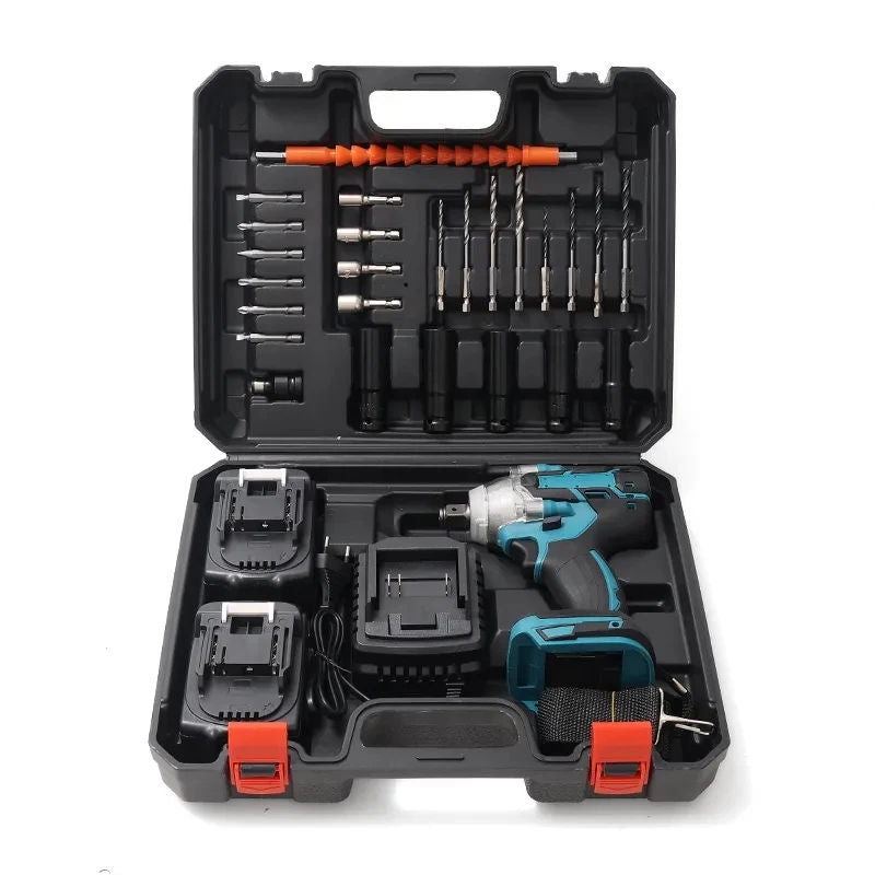 Electric wrench + 2 batteries + 25-piece set