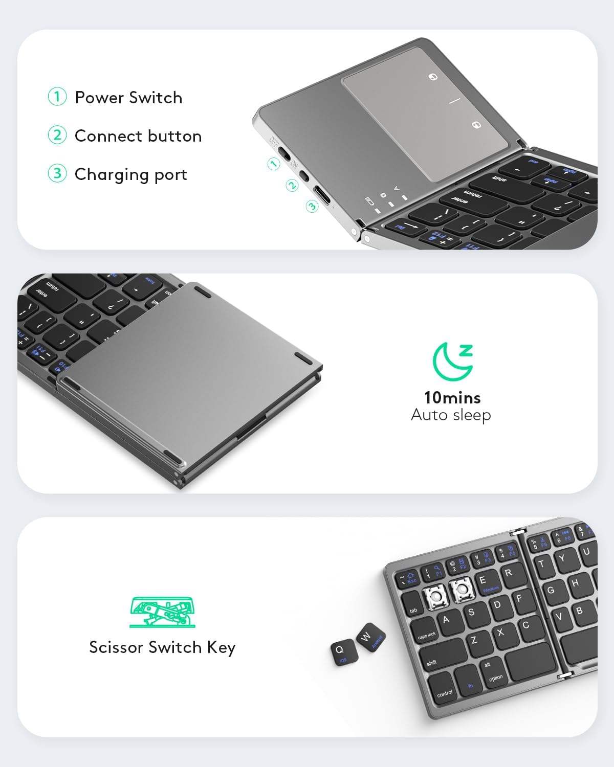 🌟 Ghana Spot🌟Bluetooth Touchpad Tri-fold Keyboard (Supports Android, iOS, and Windows)