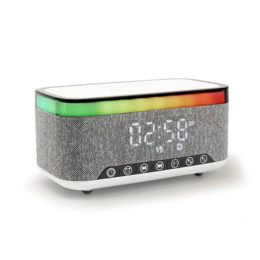 4-in-1 Bluetooth speaker + ambient light + wireless phone charging function + clock function
