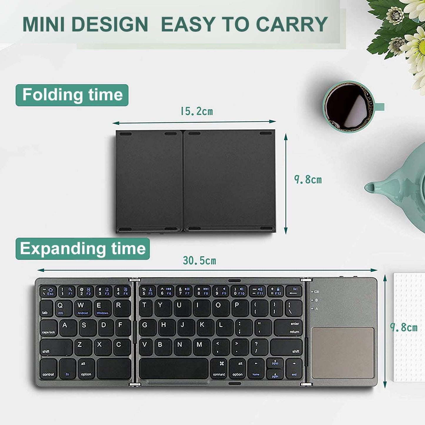🌟 Ghana Spot🌟Bluetooth Touchpad Tri-fold Keyboard (Supports Android, iOS, and Windows)