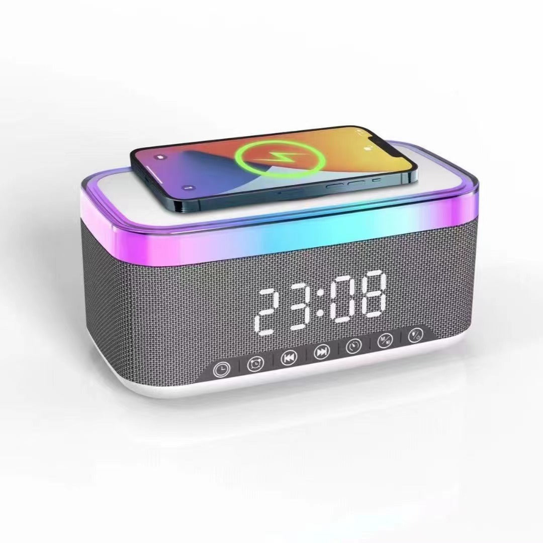 4-in-1 Bluetooth speaker + ambient light + wireless phone charging function + clock function