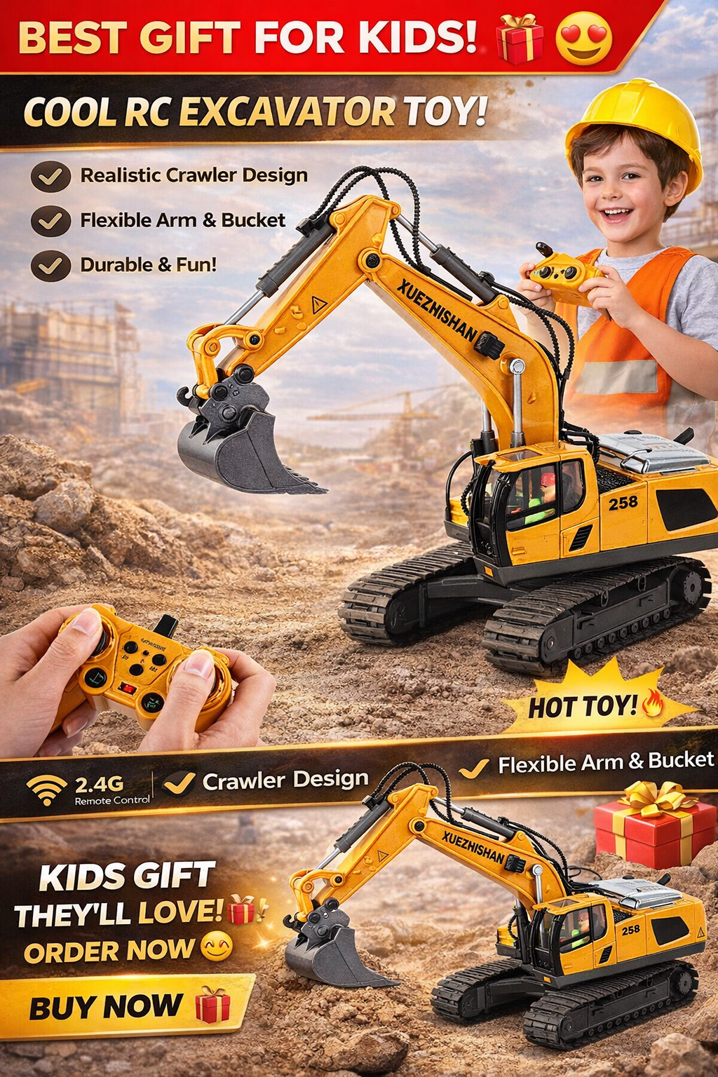 [24-hour delivery+Cash on delivery🔧 1:20 Alloy RC Excavator for Kids! Order Now!